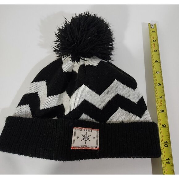 Hat O Neil Beanie Knit Ski Black Heavy Knitted W Logo Pom Pom - Picture 6 of 8